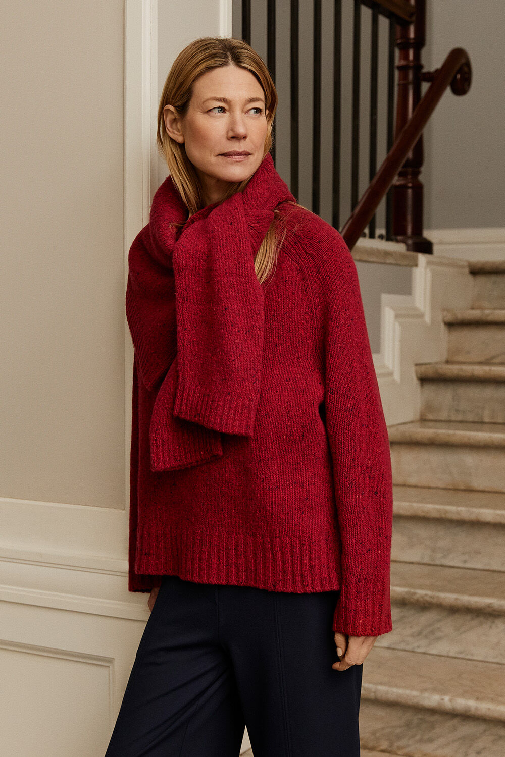 Fenoria Top - Red Dahlia, Paxora JERSEY Bukser - Navy Blazer