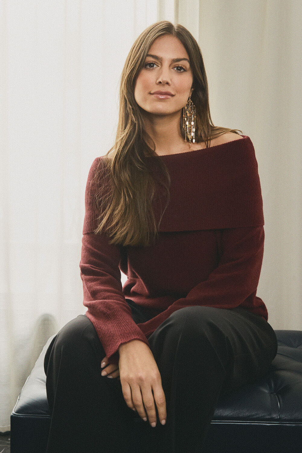 Floraia Uld Top - Tawny Port, Rovela &Oslash;reringe - Gold, Pryscian Bukser - Black